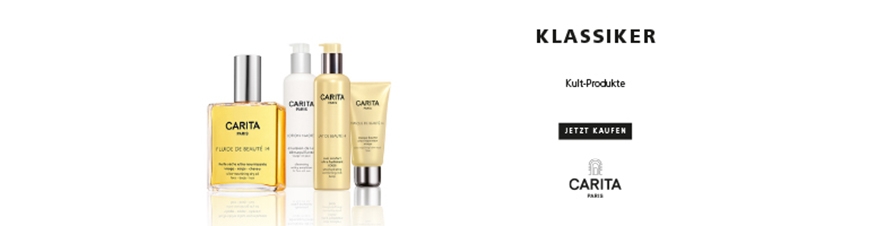 CARITA Klassiker Die einzigartigen Produkte der Klassiklinie spiegeln die luxuriöse Welt der Pflege von CARITA perfekt wieder und unterstreichen gekonnt die Individualität ihrer Verwenderinnen. Fünf absolute Kultprodukte, die die Kundinnen von CARITA schon seit Jahrzehnten begleiten. Diese ausgewählten Schönheitsprodukte bieten optimale Pflege für Gesicht, Haar und Körper und folgen somit dem einzigartigen, globalen Schönheitskonzept von CARITA.