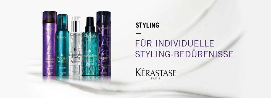 Kérastase Couture StylingKérastase Styling Stylingprodukte von Kérastase erfüllen hohe Ansprüche Beim Hairstyling und in der Haarpflege gehört der Hersteller Kérastase zu den Anbietern, die salongepflegtes Haar zu Hause ermöglichen und mit einer Vielfalt an Produkten für alle Haartypen aufwarten. Glanz und Fülle, sowie massgeschneiderte und auf die Haarstruktur abgestimmte Haarpflegeprodukte sorgen für Zufriedenheit. Für jeden Haartyp die passenden Stylingprodukte und Haarpflegeprodukte Ob voluminöses oder stark glänzendes Hairstyling, mattierende Modellierpaste oder Schaumfestiger und Haarsprays, Shampoos und milde Haarbäder, die Marke Kérastase bietet im Bereich Stylingprodukte und Haarpflegeprodukte Vielfalt für jeden Haartyp, alle Haarlängen und Strukturen. Wer sein Haar mit Hitze stylt, kann auf innovative Hairstyling Produkte mit speziellem Hitzeschutz zurückgreifen und die Risiken der Hitze beim Frisieren mindern. Dünner werdendes Haar lässt sich mit Pflegeserien für mehr Volumen und Haarkräftigung salongepflegt reinigen und stylen. Auch bei Frizz hat Kérastase überzeugende Lösungen zu bieten und präsentiert Haarpflegeprodukte und Stylingprodukte, die widerspenstiges Haar glätten und dabei nicht beschweren. Salongepflegtes und top gestyltes Haar ist mit Kérastase für alle Haartypen möglich, ohne dass die Haarpflege und das Hairstyling in die Hände erfahrener Friseure gelegt werden muss. Besondere Formeln für Haarpflegeprodukte Die meisten Haarprobleme treten in Folge zu geringer Nährstoffe oder durch Austrocknung auf. Witterungseinflüsse, hormonelle Veränderungen im Körper und Hitzestylings beeinflussen die Haarstruktur und können Haarschäden begünstigen. Weiter spielt die gesunde und gut durchblutete Kopfhaut eine wichtige Rolle für kräftiges und gesundes, lebendig glänzendes Haar. Aus diesem Grund sind Kérastase Haarpflegeprodukte und Stylingprodukte als ganzheitliches Konzept entwickelt, welches direkt am Follikel wirkt und das Haar bereits an der Wurzel kräftigt. Erfrischende und belebende Ingredienzien, den Glanz verstärkende Öle und Vitamine zeichnen die Pflege aus und vereinen sich zu einer innovativen und auf den Haartyp abgestimmten Formel. Das Prinzip von Kérastase basiert auf aufeinander abgestimmten Produkten einer Serie, die aufeinander aufbauen und in der gemeinsamen Verwendung besonders effektiv zum gewünschten Ergebnis führen. Haarpflegeprodukte und Hairstyling in Salonqualität Alle Haarpflegeprodukte und Stylingprodukte von Kérastase werden nach wissenschaftlichen Erkenntnissen zu den Ingredienzien gefertigt. Fettiges oder trockenes Haar, sprödes, widerspenstiges oder stark beanspruchtes Haar, sowie kraftloses Haar mit wenig Volumen oder dünner werdendes Haar lässt sich mit einer speziell auf die Bedürfnisse abgestimmten Serie von Kérastase reinigen, pflegen und kräftigen. Weder die Pflege- noch die Stylingprodukte von Kérastase beschweren, sondern zeichnen sich durch leichte Texturen und Tiefenwirksamkeit aus. Das Resultat ist glänzendes, gesundes Haar mit viel Sprungkraft und hoher Frisierbarkeit, werden Spezialpflege und Hairstyling auf den Haartyp und dessen jeweilige Ansprüche abgestimmt. Courture Styling von Kérastase ermöglicht eine faszinierende Symbiose von natürlichem Haar-Gefühl und trotzdem professionellen Styling. Wenn Sie besondere Ansprüche an Ihren Look haben sollten Sie keine Kompromisse machen und Couture Stylingvertrauen. Die hochwertige Produktlinie schafft es, diesen Widerspruch zwischen Fixierung und Form und der Natur des Haares zu vereinigen. Sie kombiniert langanhaltende Fixierung mit gesundem, unwiderstehlichem Haar voller Bewegung. Mehr als eine normale Stylingserie - Couture Styling ist die Perfektion jedes Stylings! Wir freuen uns auf Ihre Bestellung!