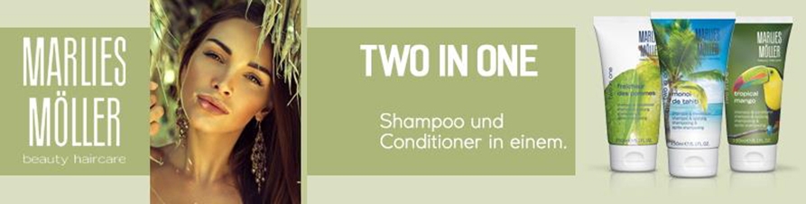 Marlies Möller Two in oneist die optimale Kombination aus Shampoo und Conditioner. Two in one verleiht dem Haar Glanz und Geschmeidigkeit und macht es zudem leicht kämmbar. Lassen Sie den fruchtigen und tropischen Duft auf sich wirken, während Sie das Haarpflege Erlebnis von Marlies Möller geniessen. Die Two in one Produkte kommen in tollen und farbenfrohen Designs und zaubern ein wenig Urlaubsfeeling in Ihr Bad.