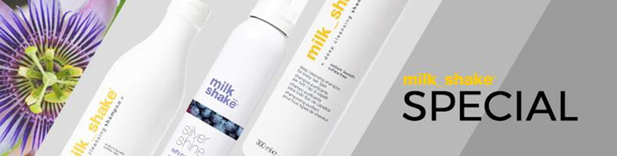 Milk_Shake Specialbeinhaltet individuelle Pflegeprodukte für spezielle Bedürfnisse der Haare. Das Special Deep Cleanse Shampoo beispielsweise entfernt schonend Rückstände von Stylingprodukten und sogar Chlor. Bei weissem, grauen oder blondem Haar entfaltet das Silver Shampoo oder die Silver Shine Whipped Cream optimal seine Kraft, um ungewollte Gelbstiche zu entfernen. Alle Special Produkte von Milk_Shake sind angereichert mit Frucht- und Honigextrakten und Milchproteinen, die dem Haar Geschmeidigkeit und Glanz schenken.