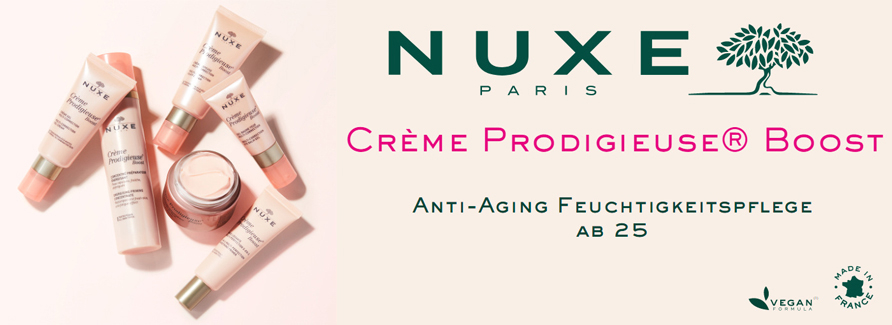 Nuxe Crème Prodigieuse - Feuchtigkeit Die Nuxe Crème Prodigieuse ist eine ganz besondere Pflegeserie. Der Duft eines speziellen Pflegeöls macht sie so aussergewöhnlich. Dieses Öl nennt sich Huile Prodigieuse. Es ist die Nummer 1 unter den Pflegeölen in Frankreich - einzigartig und unverwechselbar. Natürlichkeit, Wirksamkeit und Sinnlichkeit - das ist die Philosophie von Nuxe. Huile Prodigieuse verkörpert diese auf wunderbare Weise und umgibt die Pflegeserie Crème Prodigieuse mit seinem unverwechselbaren Duft aus Orangen und Mirabellenblüten. Crème Prodigieuse ist ein wahrer Feuchtigkeitsspender und bewahrt die natürliche Leuchtkraft der Haut - natürlich, wirksam, wohltuend.