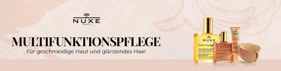 Nuxe Multifunktionspflege Die Nuxe Multifunktionspflege ist eine Rundum-Pflege für strahlende Haut und glänzendes Haar. Ätherische Öle und Pflanzen bilden die Grundlage für diese milde und einfache, aber dennoch hochwirksame Pflege. Nuxe steht für natürlich schönes Aussehen das ganze Jahr über und bietet Haar, Körper und Gesicht mit der Multifunktionspflege eine sanfte Kosmetik für die tägliche Anwendung. Optimal abgestimmt auf die jeweiligen Bedürfnisse wirkt sie feuchtigkeitsspendend und nährend. Der zarte, diskrete Duft der Nuxe Multifunktionspflege vermittelt dabei einen Hauch von einzigartiger Eleganz.