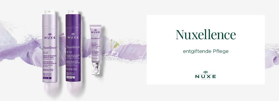 Nuxe Nuxellence Die Nuxe Nuxellence Serie ist eine hochwirksame Anti-Aging-Pflege. Mit Hilfe der Wirkkraft der Passionsblume werden die "Herzen der Hautzellen" erneuert. Nuxe Nuxellence ist wie eine Kur, bei der die Haut mit Jugendlichkeit und Leuchtkraft aufgeladen wird. Schon beim Aufsprühen der Nuxe Nuxellence Pflege entfalten sich die fast ausschliesslich pflanzlichen Wirkstoffe. Hochwertig und leicht aufzutragen ist diese Anti-Aging-Pflege ideal für die tägliche Anwendung und eignet sich perfekt für alle Hauttypen und Altersgruppen.