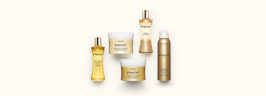 Payot Élixir Body
Die wahre Essenz des Hochgenusses stützt sich auf die Aromachologie der Duftnoten von Myrrhe und Amyris. Die Sinne werden entspannt und gleichzeitig stimuliert. Tauchen Sie ein in eine neue Welt der Schönheitsroutine: Ausserordentliche Verwöhnmomente, in denen die Schönheit des Körpers optimiert wird und sich der Geist entspannen kann.