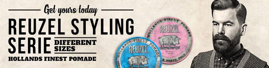 Reuzel HaarstylingReuzel Haarstylingprodukte verleihen dem Haar mit Reuzel Pomade festen Halt und frischer Duft. Die holländischen Stylingprodukte in verschiedenen Ausführungen sorgen für einen mittleren bis festen Halt des Haars. Reuzel Red Pomade Water Soulable in der roten Dose ist wasserbasiert, sie verleiht einen mittelfesten Halt mit einem brillianten, starken Glanz. Die Reuzel Green Grease Pomade, in der grünen Dose, ist eine auf Wachs und Öl basierende hochwertige Pomade die einen makelosen, mittleren Halt mit einem weichen Glanz verleiht. Reuzel Pink Heavy Grease Pomade, in der rosa Dose, mit starkem Halt auf Basis einer Wachs und ölhaltigen Formulierung kreiert einen weichen, mittleren Glanz und ist ideal für normale bis dicke Haarstrukturen. Die Reuzel Blue Str. Hold Water Soluble Pomade ist eine Pomade auf Wasserbasis die dem Haar einen starken Halt mit einem besonders brillianten Glanz verleiht. Grundsätzlich härtet die Pomade von Reuzel nicht aus und die Haare können jederzeit einfach nachgestylt werden. Reuzel Pomaden sind die Stylingtools für scharfe Haartollen, straffe Kammfrisuren und modische Fashion-Trends. Sie verleihen ein perfektes Styling das sich sehen lassen kann.