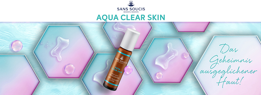 Sans Soucis Aqua Clear SkinDie Rettung bei unreiner Haut! Die kompakte Pflegeserie für unreine, feuchtigkeitsarme Haut und Mischhaut mit antibakteriellen Wirkstoffen klären die Haut, normalisieren die übermässige Talgproduktion und schützen effektiv und nachhaltig vor Unreinheiten. Gleichzeitig wird die Haut optimal mit Feuchtigkeit versorgt und kann diese gezielt speichern. Das Feuchtigkeitsniveau der Haut wird verbessert und die Haut sichtbar gepflegt. Trockenheitslinien und -fältchen werden gemildert, und das Ergebnis ist ein reines, klares und frisches Hautbild. Im Marine Cellular Clear Skin Complex* ergänzen sich Algenextrakt, Magnolienextrakt und Thermalwasser optimal, spenden der Haut Feuchtigkeit und Wohlbefinden und mildern Irritationen. Für ein reines, angenehmes und strahlendes Hautbild. *nicht enthalten in Pickeltupfer und Pickelcreme