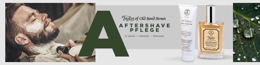 Aftershave-Pflegevon Taylor of Old Bond Street bietet die ideale Fortsetzung für das perfekte Rasurerlebnis. Denn natürlich endet die persöhnliche Pflege nach der Rasur nicht. Beruhigende Aftershaves helfen Hautirrationen zu vermeiden, der Bart wird mit Hilfe von exklusiven Stylingprodukten in Form gebracht und Allaunprodukte stoppen Blutungen, sollte es doch ein Mal zu einem Schnitt kommen.