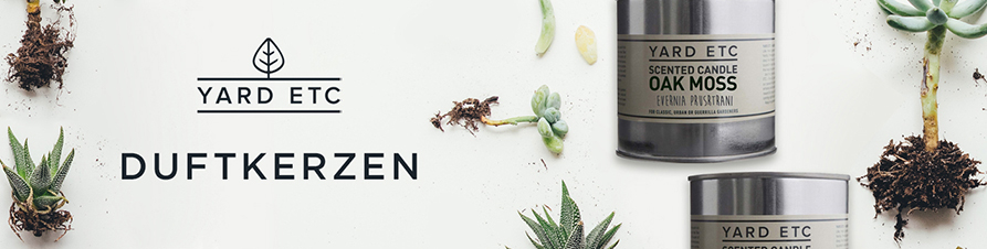 YARD ETC DuftkerzenYARD ETC Duftkerzen sind Duftkerzen aus reinem Bio-Sojawachs. Sie verfügen über eine Brenndauer von ungefähr 35 Stunden und sorgen für Momente der Ruhe, der Harmonie und Entspannung. Je nach Duftrichtung verströmen YARD ETC Duftkerzen einen natürlichen, unvergleichlichen Duft von Eichenmoos, umhüllen die Sinne mit dem mild blumigen Duft von Hagebutte, stimulieren und beflügeln den Geist mit dem Duft von Zitronenmelisse und Zitronengras oder verströmen einen aromatisch, frische Duft von unreifen, grünen Tomaten. Wählen Sie die YARD ETC Duftkerzen nach Ihren individuellen Vorlieben aus und geniessen Sie die köstlichen, verwöhnenden Duftkerzen von YARD ETC.