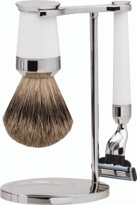 Erbe Shaving Shop Premium Design PARIS Dachshaar & Mach3 Edelharz weiß Rasiergarnitur