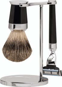 Erbe Shaving Shop Premium Design PARIS Dachshaar & Mach3 Edelharz schwarz Rasiergarnitur
