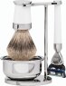 Erbe Shaving Shop Premium Design PARIS Silberspitz & Fusion Edelharz weiß Rasiergarnitur mit Seifens