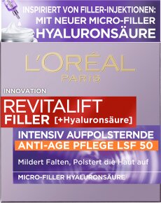 L'Oréal Paris RevitaLift Filler [+Hyaluronsäure] Intensiv Aufpolsternde Anti-Age Pflege LSF 50 Gesichtscreme 50ml