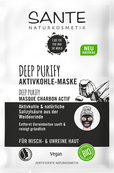 Sante Deep Purify Maske Aktivkohle & natürliche Salizylsäure aus der Weidenrinde Gesichtsmaske 8ml