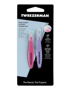 Tweezerman Mini Slant & Point Tweezer Set - Schräge & Spitze Mini Pinzetten, Pink & Lilac