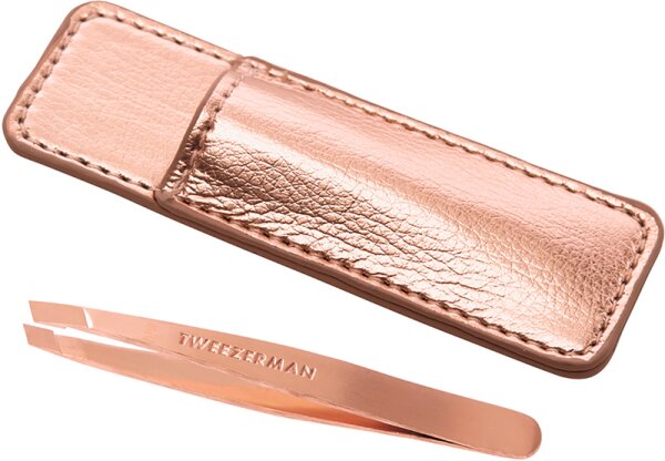 Tweezerman Mini Slant Tweezer & Case - Schr&auml;ge Mini Pinzette mit Etui, Rose Gold