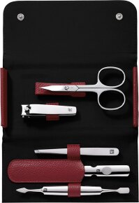 ZWILLING Beauty Druckknopf-Etui, Rindleder, rot, 5-tlg