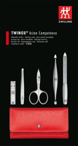 ZWILLING Beauty Druckknopf-Etui, Rindleder, rot, 5-tlg.