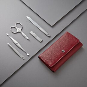 ZWILLING Beauty Druckknopf-Etui, Rindleder, rot, 5-tlg.