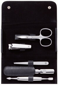 ZWILLING Beauty Classic Inox Druckknopf-Etui, Rindleder, schwarz, 5-tlg.