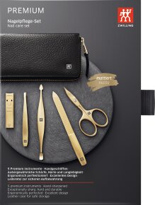 ZWILLING Beauty Reißverschluss-Etui, Rindleder, schwarz, 5-tlg.