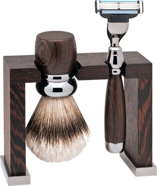 Erbe Shaving Shop Rhodium-Rasier-Set dreiteilig, Wengeholz, Gillette