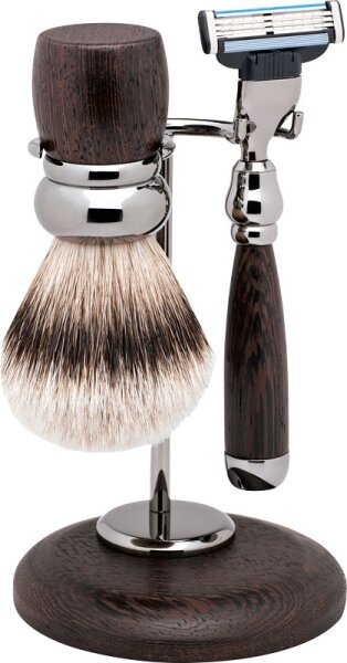 Erbe Shaving Shop Rhodium-Rasier-Garnitur dreiteilig, Wengeholz, Gill