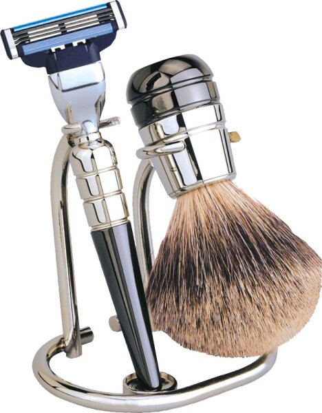 Erbe Shaving dreiteilig, Gillette M Shop Rasierset verchromt/schwarz