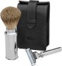 Erbe Collection Rasier-Set in Ledertasche 13 x 7 cm, schwarz, Gillette Mach 3