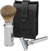 Erbe Collection Rasier-Set in Ledertasche 13 x 7 cm, schwarz, Gillette Mach 3