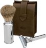 Erbe Collection Rasier-Set in Ledertasche 13 x 7 cm, braun, Gillette Mach 3
