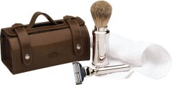 Erbe Collection vierteiliges Herren-Reiseset, braun 15 x 8,5 cm