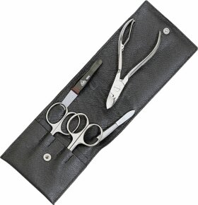 Erbe Collection fünfteiliges Manicure Set im Lederetui schwarz, 13,5 x 5,5 cm