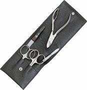Erbe Collection fünfteiliges Manicure Set im Lederetui schwarz, 13,5 x 5,5 cm