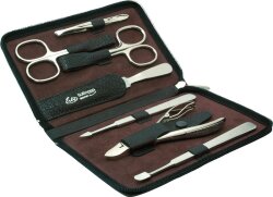 Erbe Collection siebenteiliges Manicure Set im Wasserbffel-Lederetui 14,5 x 9,5 cm