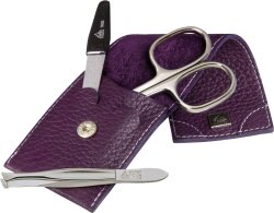 Erbe Collection dreiteiliges Manicure Set im Lederetui 10 x 5 cm