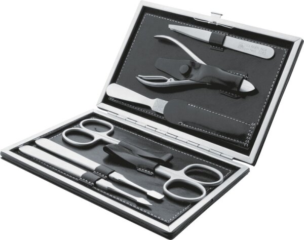 Erbe Collection siebenteiliges Manicure Set inox in schwarzem Bügelet