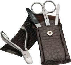 Erbe Collection vierteiliges Manicure Set im Lederetui braun 13,0 x 5,0 cm