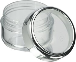 Fantasia Kosmetik-Dose, Kunststoff, Silber/Glashell für 6 ml, Ø 2,9 cm, Höhe: 2,3 cm