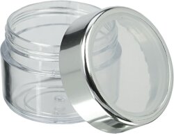 Fantasia Kosmetik-Dose, Kunststoff, Silber/Glashell für 25 ml, Ø 4 cm, Höhe: 3,2 cm
