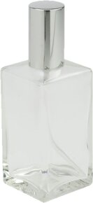 Fantasia Klarglas-Flasche, eckig, mit Zerstäuberpumpe + Kappe silber für 100 ml