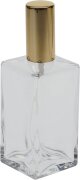 Fantasia Klarglas-Flasche, eckig, mit Zerstäuberpumpe + Kappe gold für 100 ml