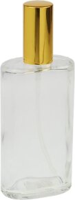 Fantasia Klarglas-Flasche, oval, mit Zerstäuberpumpe + Kappe gold für 100 ml