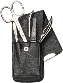 Erbe Collection vierteiliges Manicure Set im Leder-Etui braun