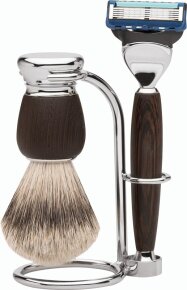 Erbe Shaving Shop Premium Design MILANO Rasiergarnitur Silberspitz & Fusion Wengeholz