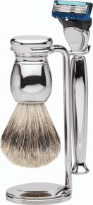 Erbe Shaving Shop Premium Design MILANO Silberspitz & Fusion Metall glänzend Rasiergarnitur