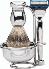 Erbe Shaving Shop MILANO Rasiergarnitur mit Seifenschale Silberspitz & Fusion Metall glänzend