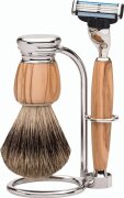 Erbe Shaving Shop Premium Design MILANO Rasiergarnitur Dachshaar & Mach3 Olivenholz
