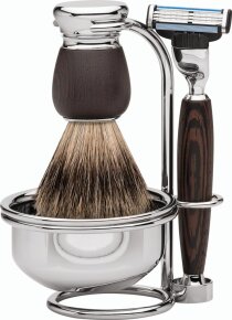 Erbe Shaving Shop Premium Design MILANO Rasiergarnitur mit Seifenschale Dachshaar & Mach3 Wengeholz