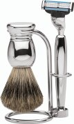 Erbe Shaving Shop Premium Design MILANO Rasiergarnitur Dachshaar & Mach3 Metall glänzend