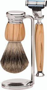 Erbe Shaving Shop Premium Design MILANO Dachshaar & Mach3 Olivenholz Rasiergarnitur